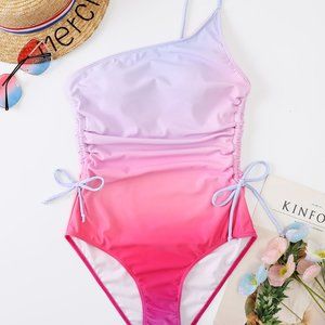 New Ombre One Shoulder One Piece Swimsuit